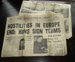 Indianapolis News, May 7, 1945, WWII Europe Hostilities End