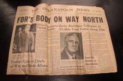 Indianapolis News, April 13, 1945, President Roosevelt Dies