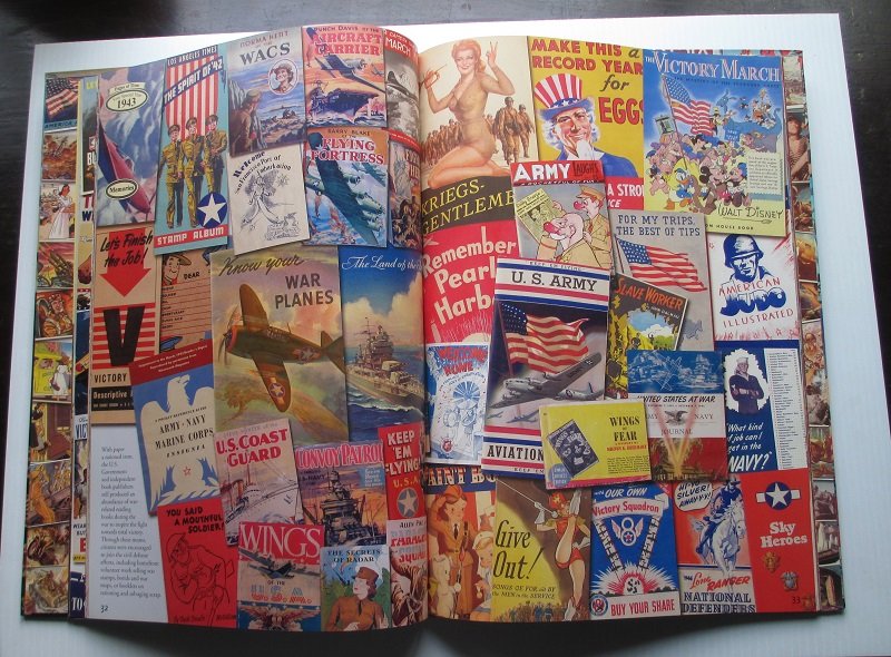 America's Wartime Scrapbook with 1500 images of WWII collectibles, jewelry, posters, toys. Items made to promote morale and support at home.