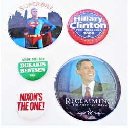 Political Pinback Buttons, Lot of 5, Clinton, Nixon, Obama