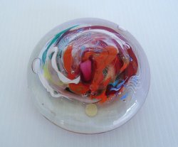 Flat Glass Sphere Paperweight, 4.75x1.5 inch, Swirl Pattern