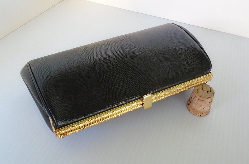 Vintage Black Satin Clutch Evening Bag Purse... - Depop