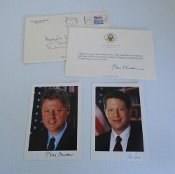 President Bill Clinton Thank You Card, Photos Bill and Al Gore