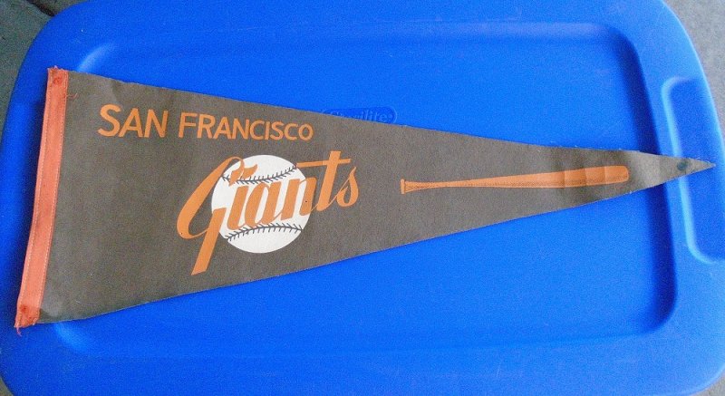 Vintage 1960s San Francisco Giants felt pennant banner flag. Has orange bat logo. 30 inches long. Estate sale purchase.  