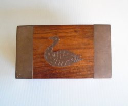 Rosewood Box, Wood with Brass Inlay Duck, India, Vintage