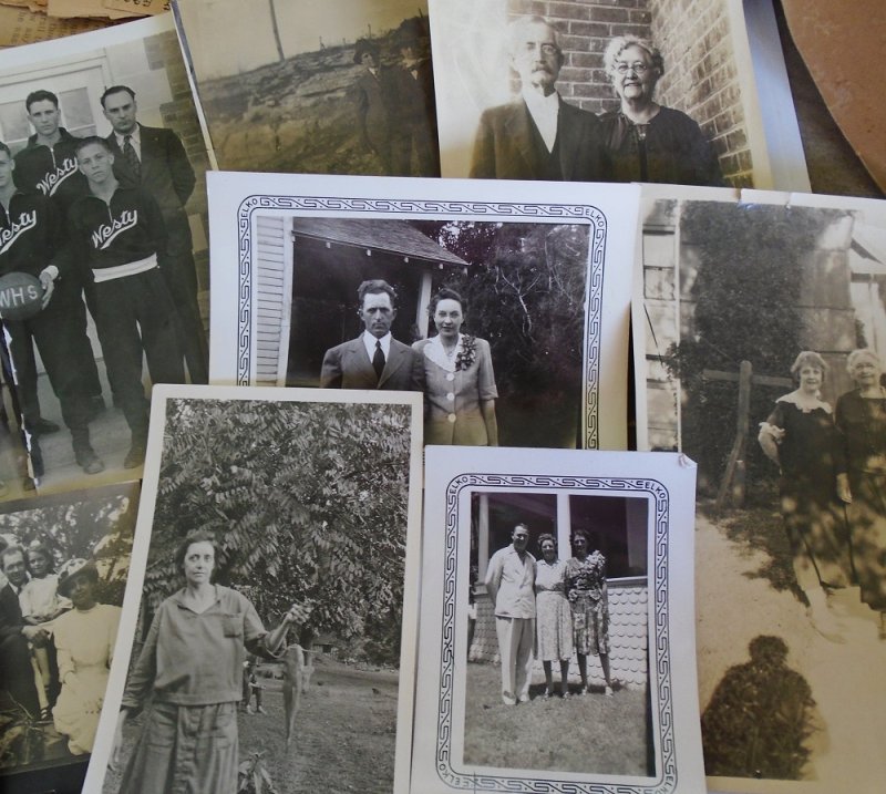 Large genealogical collection of photos and newspaper articles. Dates 1900 to 1940s. Chanute Kansas and other locations. Montague name and others.