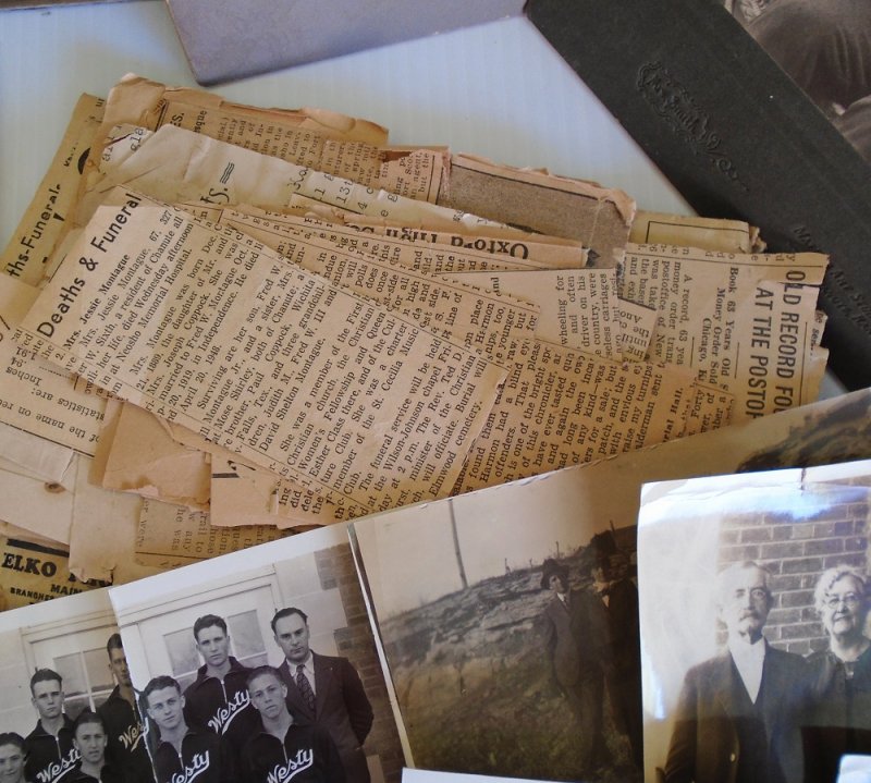 Large genealogical collection of photos and newspaper articles. Dates 1900 to 1940s. Chanute Kansas and other locations. Montague name and others.