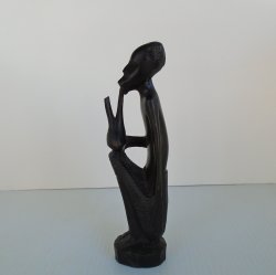 African Art, Hand Carved Man Smoking Pipe, 1960s Tanzania