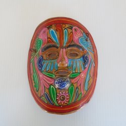 South American Art, Terra Cotta Clay Face Mask Wall Hanging