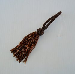 Tassel Pull, 4 by 7 overall, Brown and Copper Bugle Beads