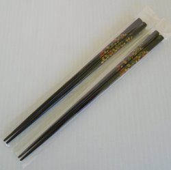 Chopsticks, Black with Flowers, 8.75 inch, 2 pair unused