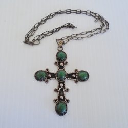 Malachite 925 Vintage Cross Necklace, Ballesteros, 1940s