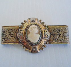 Antique Cameo Brooch Bar Pin, circa 1920s, Gold Plated