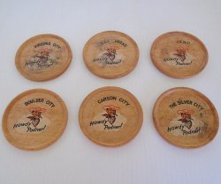 Vegas Vic Casino Logo 1950s Wood Coasters, Nevada Locations