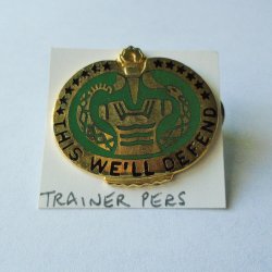 1 Trainer Personnel US Army DUI Insignia Pin Green and Gold