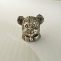 Teddy Bear Head Pewter Thimble, Spoontiques, 1982