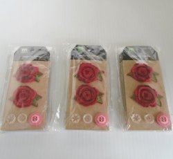 Vintage Hip Findings, 3 pks of 3 sets, Red Roses and Buttons