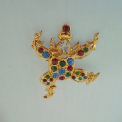 Shriners Clown Brooch Pin, Large, Multi Color Rhinestones