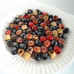 Wood Barrel Beads, Asian Design, 94 beads