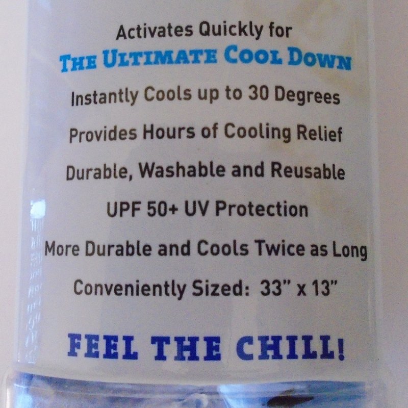 Chilly Pad Body Cooling Towel from Frogg Toggs. New, never opened. 33 by 13 inches. Latex free. Machine or hand wash.