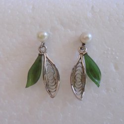 Sterling 925 Chrysoprase Pearl Pierced Earrings Marked Wells