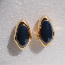 Pierced Earrings, Royal Blue and Goldtone, 3/4 inch