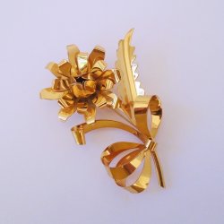 Large 4 Rose Flower Pin Brooch, Marked Sterling, Goldtone