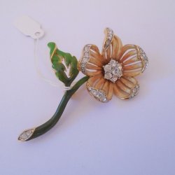 Nolan Miller Austrian Crystals and Enamel Flower Brooch