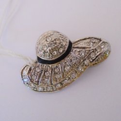 Bonnet Hat Pin Brooch, Enamel and Rhinestone, Classy