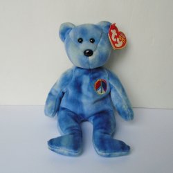 TY Marbled Blue Peace Sign Beanie Baby, 10th year, w/ tags