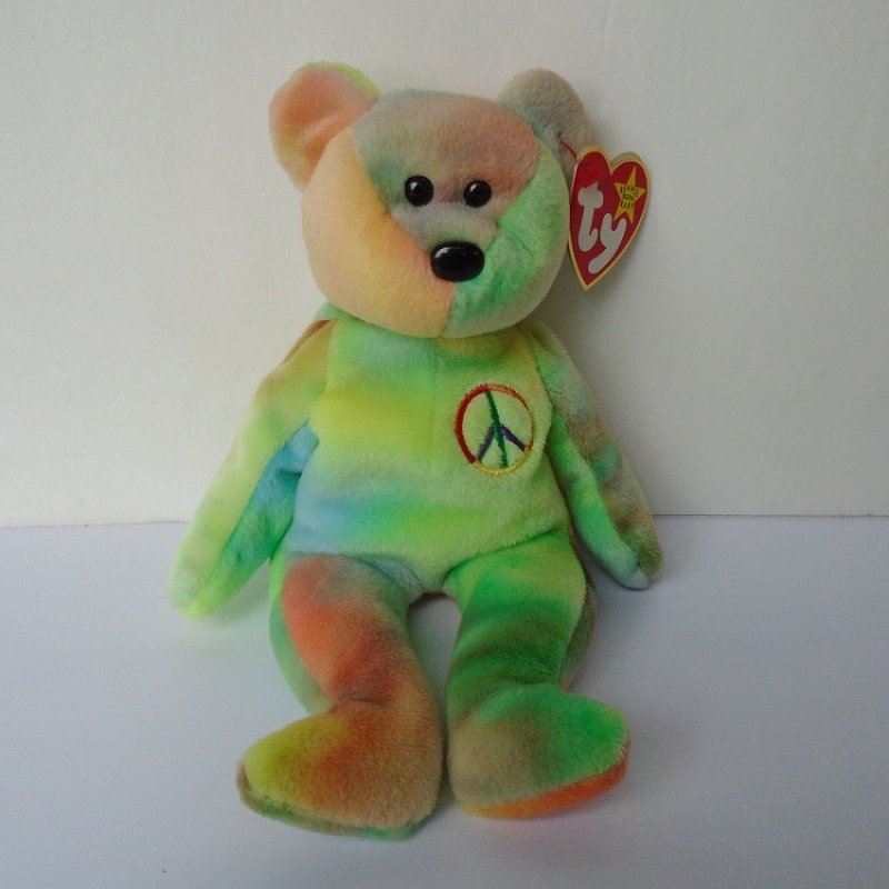 Peace Sign TY Beanie Baby, Pastel, 1996, Ear & Tush tags