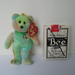 TY Jingle Beanie Baby Pastel Peace Bear Mini Ornament