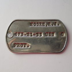 Military Dog Tag, USN Navy, Pre 1960, R.J. Moore