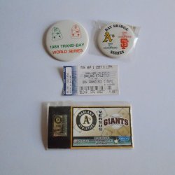 Oakland A's vs San Fran Giants Pins, Ticket Stubs, 1989 1997