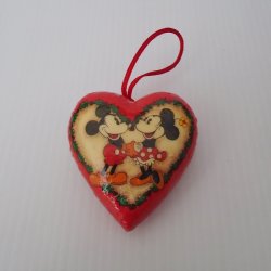 Mickey and Minnie Mouse Heart Ornament, 3 inch, Vintage