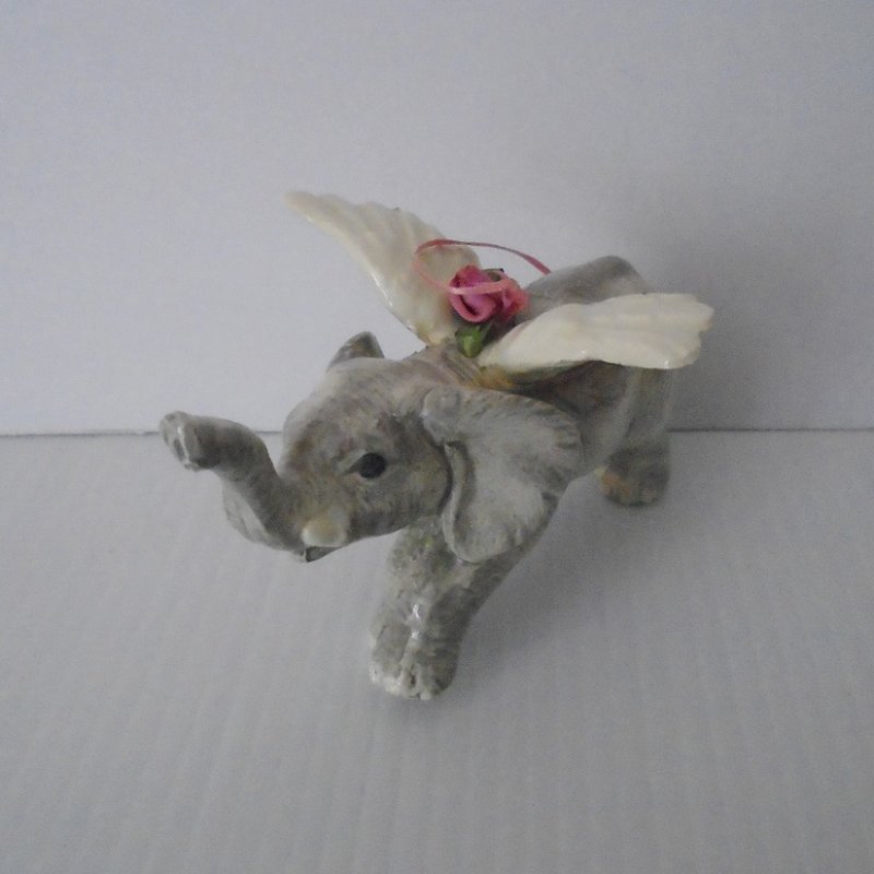 Flying Elephant Angel Ornament, Ceramic, 5 by 3.5 inches