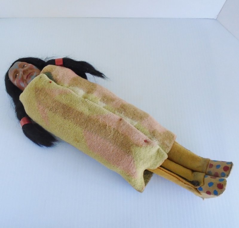 Vintage handmade 1930s Native American Indian Skookum Doll. 15 inches tall. In very good condition. Estate purchase.
