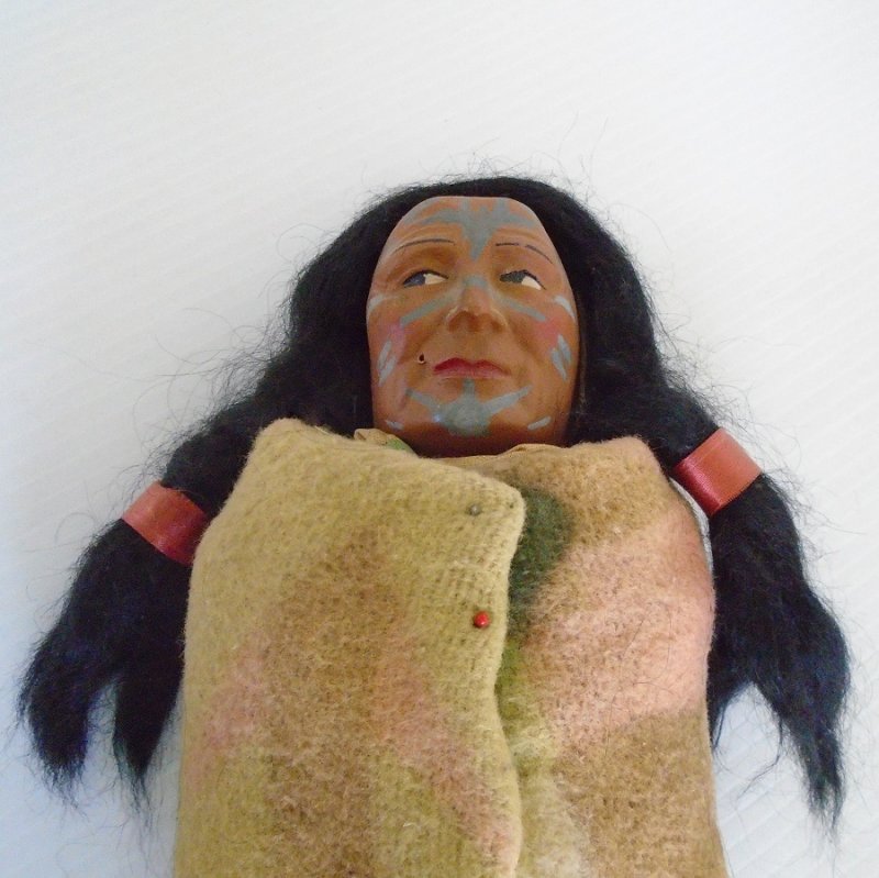 Vintage handmade 1930s Native American Indian Skookum Doll. 15 inches tall. In very good condition. Estate purchase.