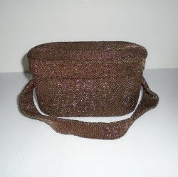 Glass Beaded Box Purse, Golden Brown Beads, 1940s