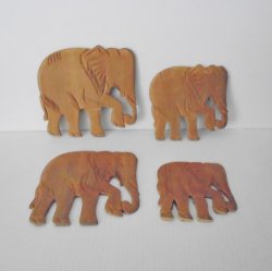 Wood Elephant Wall Plaques, 3.75-5.5 inches, Set of 4