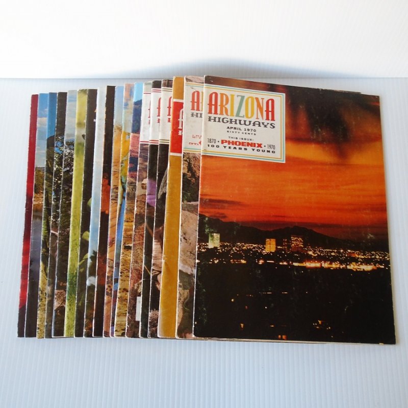 Eighteen back issues of Arizona Highways magazines. Date range is various months during 1970 to 1973.