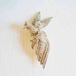 Bird in Flight Rhinestone Brooch, Vintage 1930s, 3.75 tall