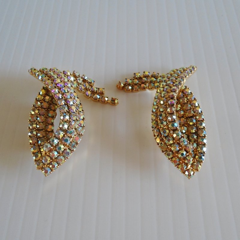 Aurora Borealis Rhinestone Fish Shoe Clips, 1950s