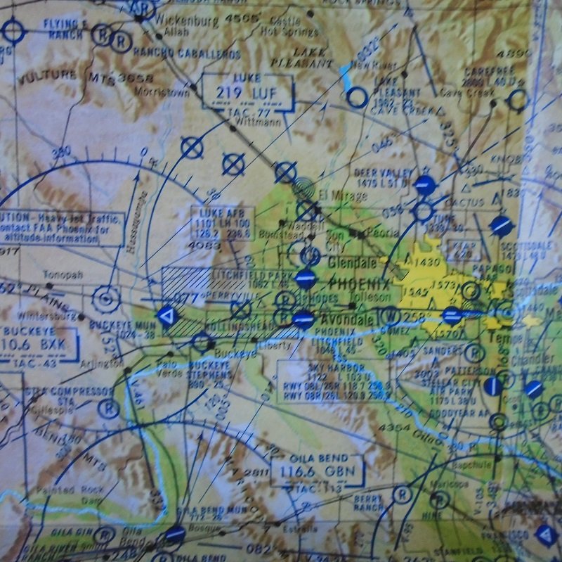 Arizona Aeronautical Chart Map with Airports, Mines, Flight Paths, Railroads, other landmarks. Dated 1968, like new. 