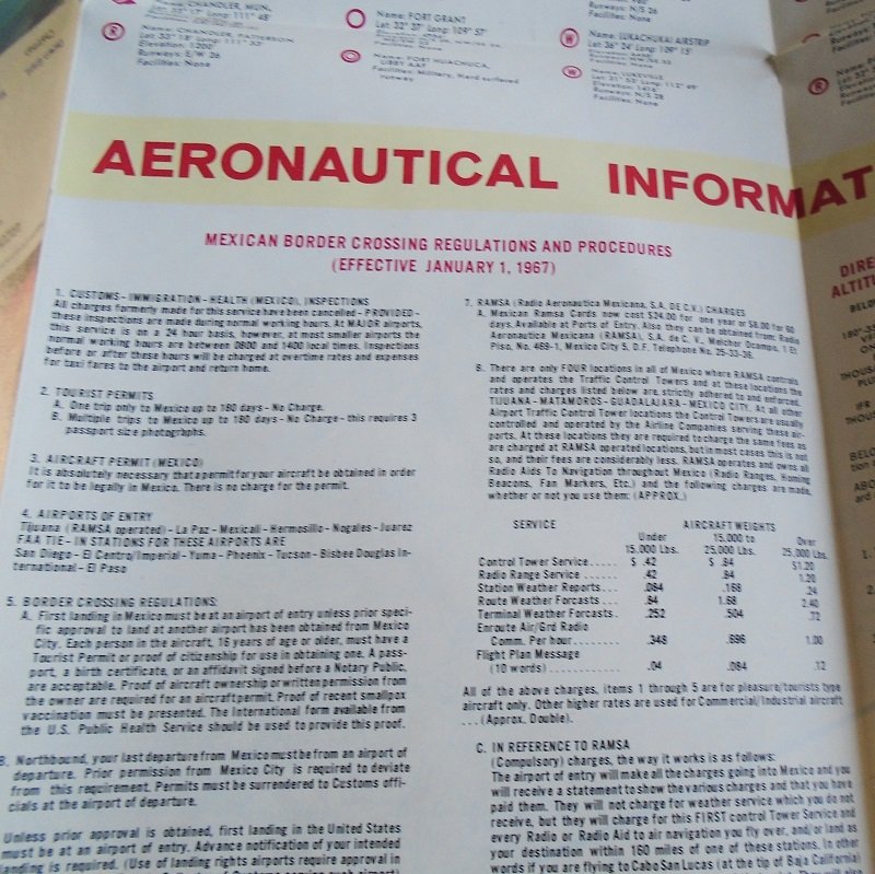 Arizona Aeronautical Chart Map with Airports, Mines, Flight Paths, Railroads, other landmarks. Dated 1968, like new. 