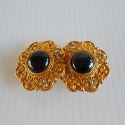 Designer Belt Buckle by Gay Boyer, Gold Black w Rhinestones