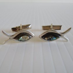 Vintage Abalone Cufflinks, Taxco Mexico, 925 Sterling, 1950s