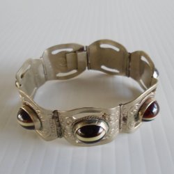 Vintage Mexico Black Tiger Eye Link Bracelet w/ Eagle Mark