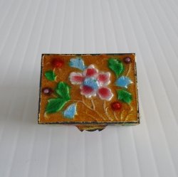 Pill Box, Metal w/ Flowers, Hinged top w/ Flowers, c1950s