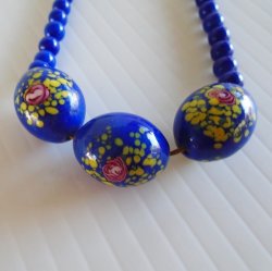 Porcelain Bead Necklace, Royal Blue w/ Sterling Silver Clasp